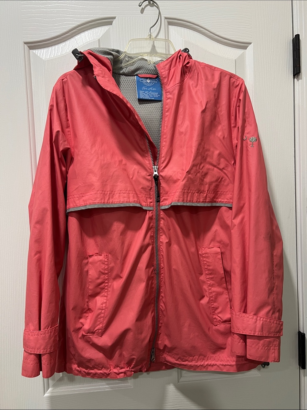 Coral Pink Hooded Rain Jacket